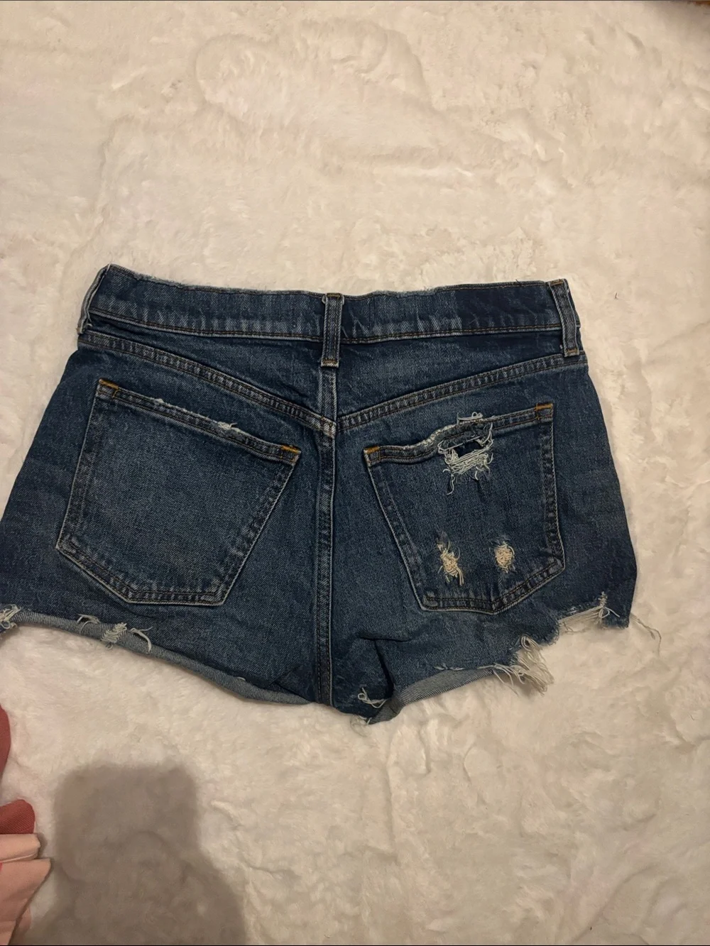 Abercrombie & Fitch Dark Blue Distressed Denim Shorts